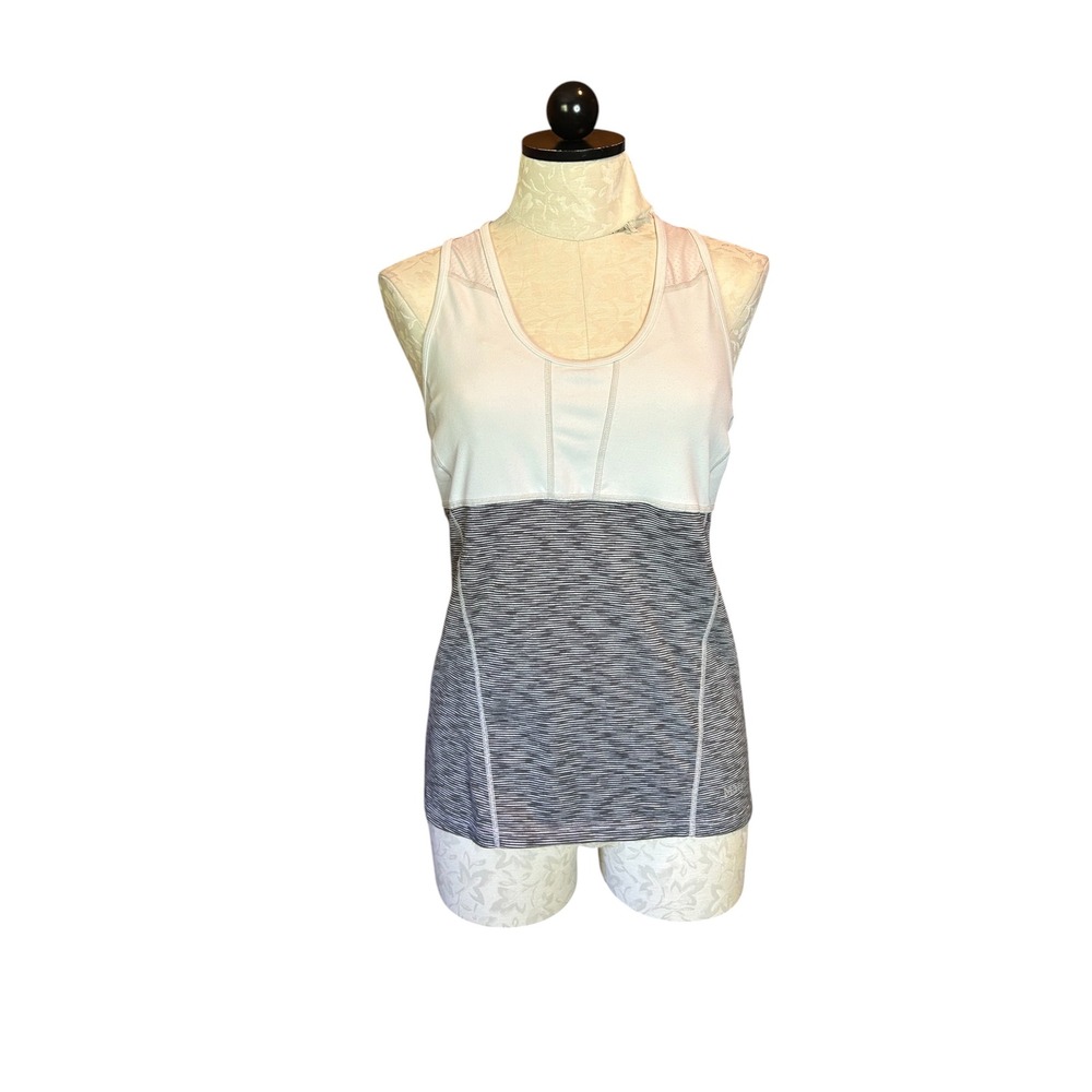 Marmot Womens Racerback Athletic Tank Top White Grey Striped Mesh Size‎ S